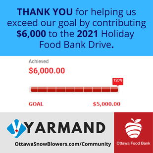 YARMAND Ottawa Snowblowers Contributes $6000 to Ottawa Food Bank 2021 Holiday Drive